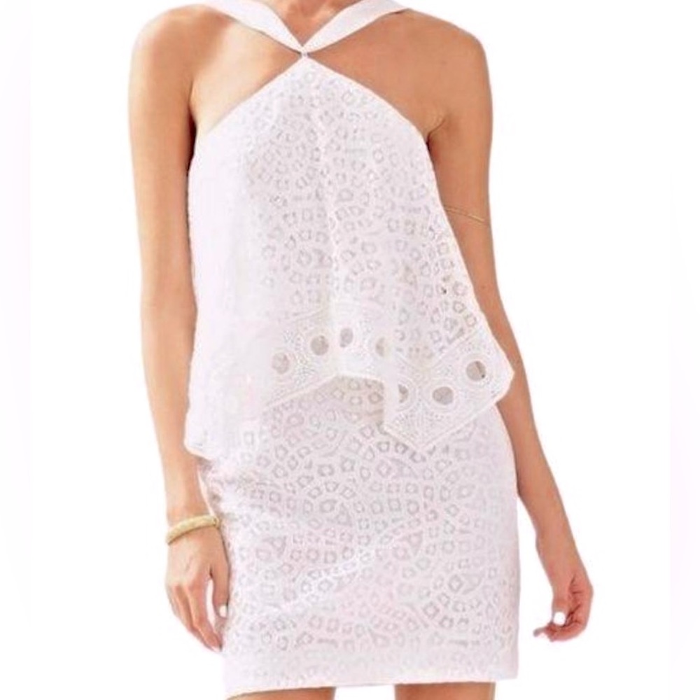Lilly Pulitzer Halter Lace Dress size US 4 Resort White Oyster Shell